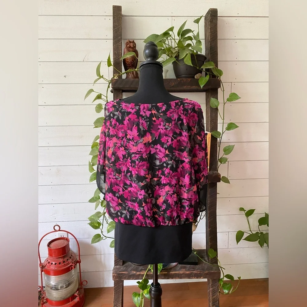 Elle: Pink and Black Floral Blouse with Cami